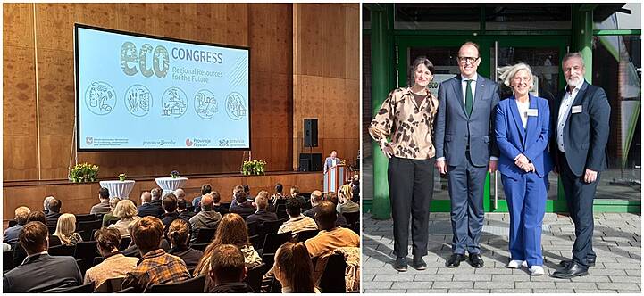 Blick in die „Stadthalle“ | Keynote-Speaker: Miriam Staudte (Niedersächsische Ministerin für Ernährung, Landwirtschaft und Verbraucherschutz), Friso Douwstra (Regionalminister der Provinz Friesland), Dr. Carolin Schneider (Geschäftsführerin 3N Kompetenzzentrum), Dr. Norbert Gebbe (Niedersachsen.next GmbH)